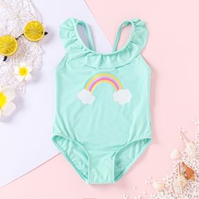 Rainbow Clouds Off Shoulder Sleeveless Baby Swimsuit
